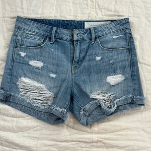 Treasure & Bond Blue Distressed Jean Shorts with Folded Hem
